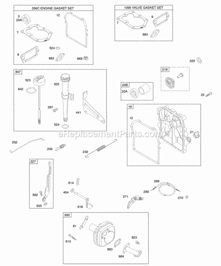 Control Crankcase CoverSump Exhaust System Gasket Set - Engine Gasket Set - Valve Governor Spring Lubrication Diagram and Parts List for 09A413-0202-E2  Briggs and Stratton Engine